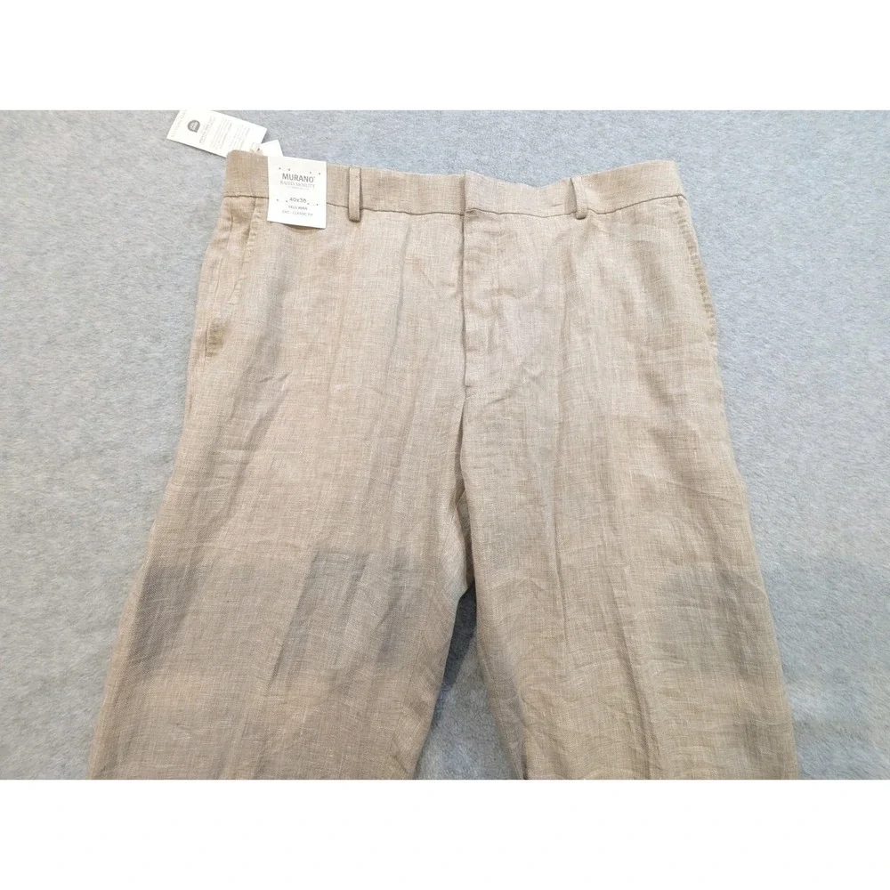 Murano Baird McNutt Linen Pants Mens 40x36 Tan 100% Linen Zac Fit Cuffed